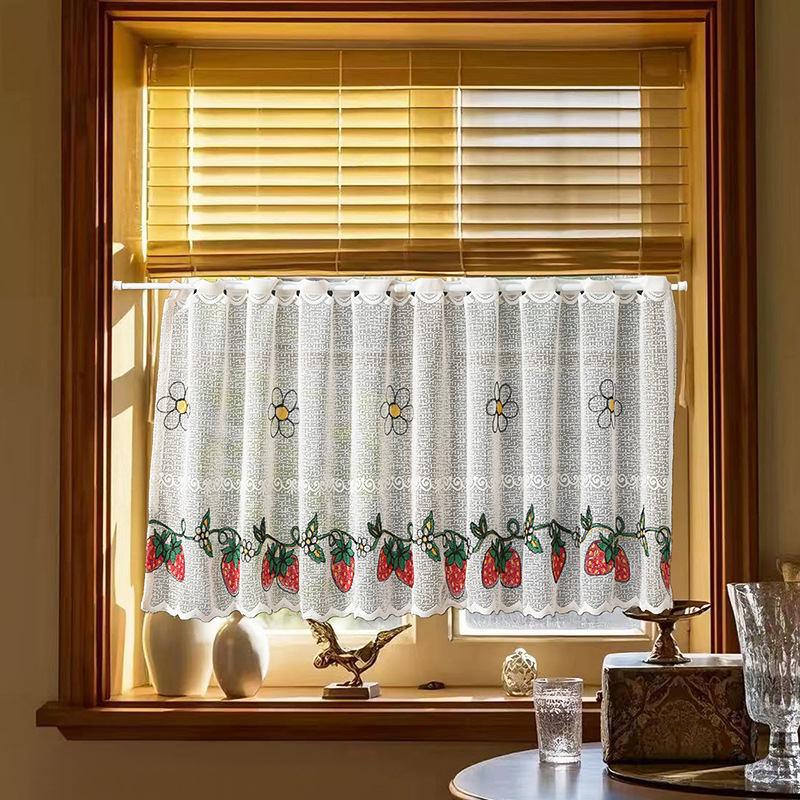 Nuevas cortinas de café transfronterizas, pequeñas, frescas, a prueba de polvo, bordadas, cortinas transparentes, impermeables, sin perforaciones, estadounidenses