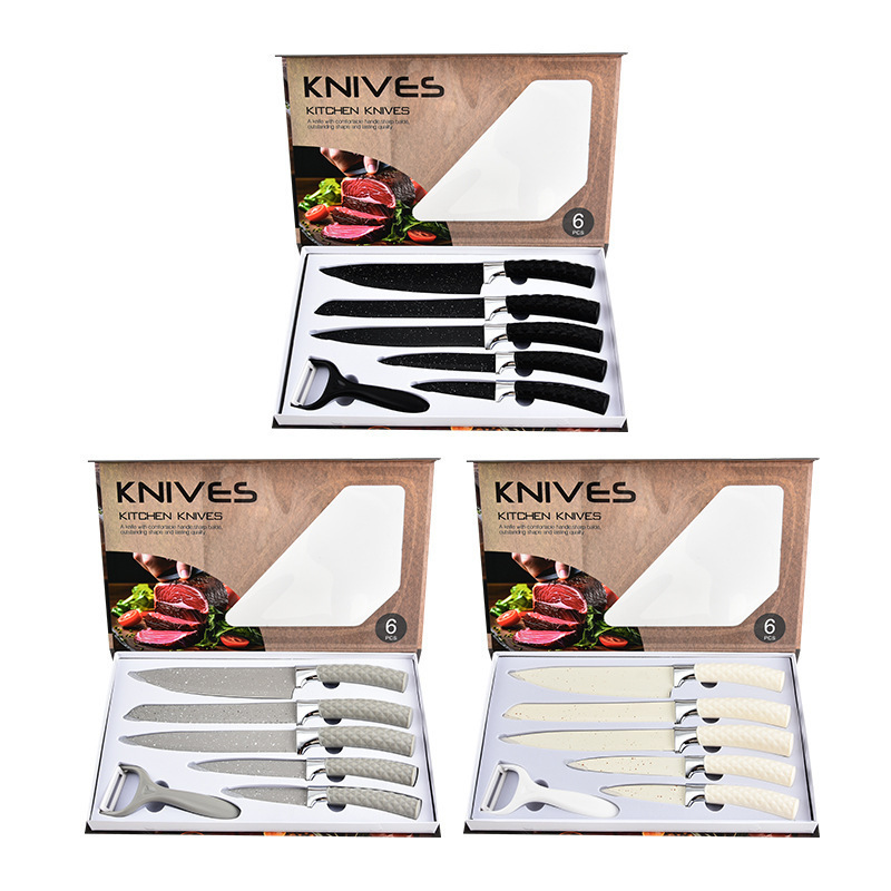 Cuchillo de mango de diamante de acero inoxidable 6 piezas cuchillo negro cuchillo de fruta cuchillo de cocina cuchillo de cocina cuchillo de cocina caja de regalo