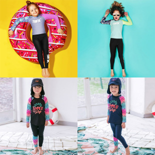 Children's Swimwear Boys' Baby Swimwear Split Beach Long Sleeve Sun Protection Swimwear Girls' Middle and Big Kids Swimwear Set