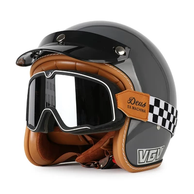 Motorcycle Helmet Electric Scooter Half, Motosiklet dəbilqələri - m-cement-gray-black-and-white-checkered-goggles-free-hat-brim-face-towel