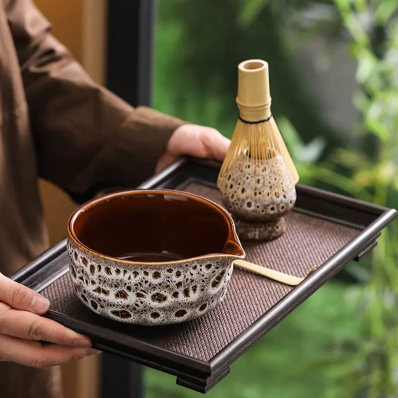 跨境日式陶瓷抹茶碗点茶套装百本立茶筅立4件套窑变釉宋蕴抹茶套