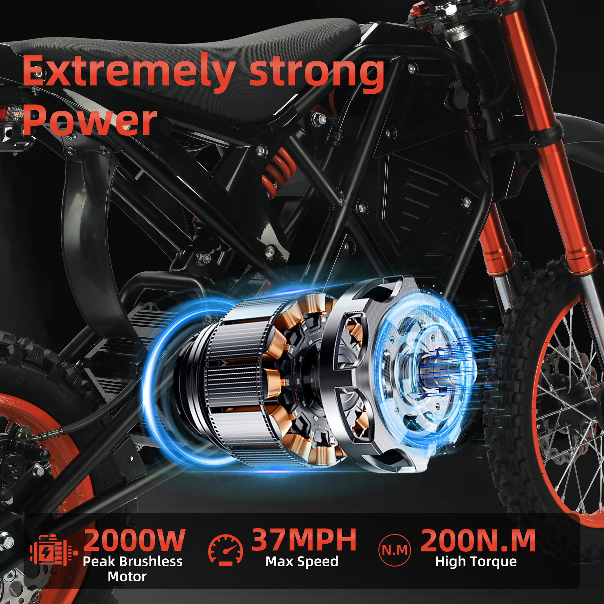 Electric off-road motorcycle, all-terrain motorcycle rated at 1500W, adult electric motorcycle, high-speed electric vehicle