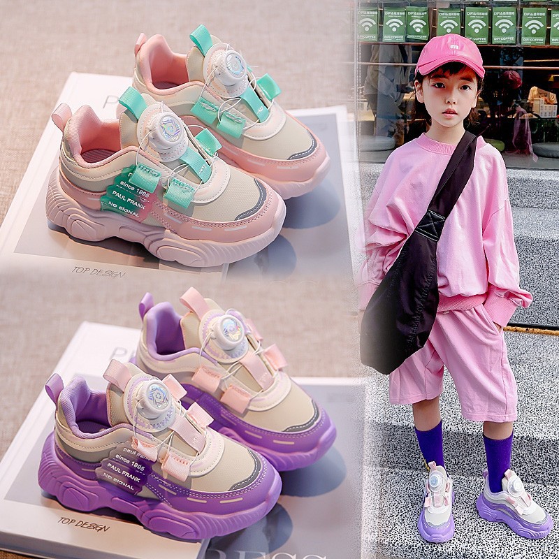 Zapatos para niñas primavera 2023 nuevos zapatos para niños girando hebilla torcida media y grande