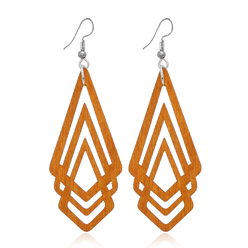 120g Weight Retro Geometric Hollow Wooden Earrings Set Wholesale Nihaojewelry