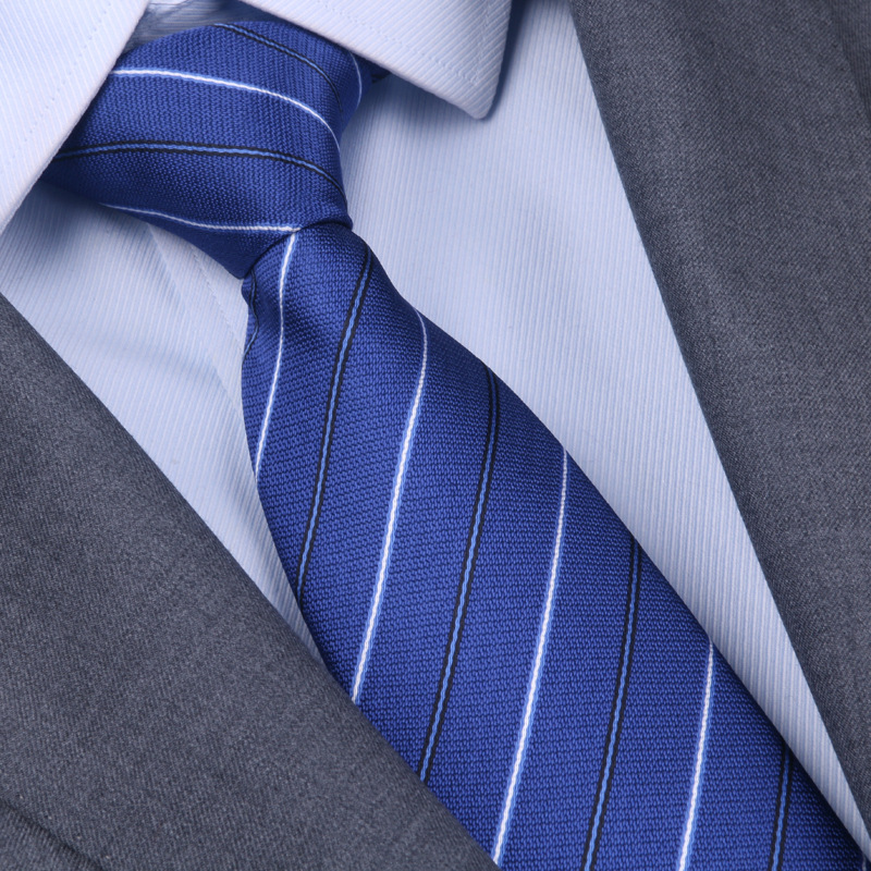 (지퍼형) 8cm 화이트 & 그린 스트라이프 넥타이