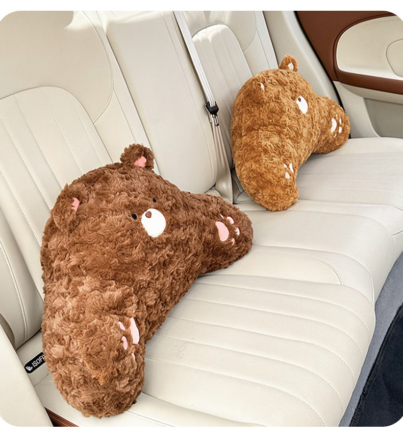Cartoon Bear Car Headrest Plush Comfortable Car Seat Pillow Neck Pillow Cute Doll Car Waist Cushion