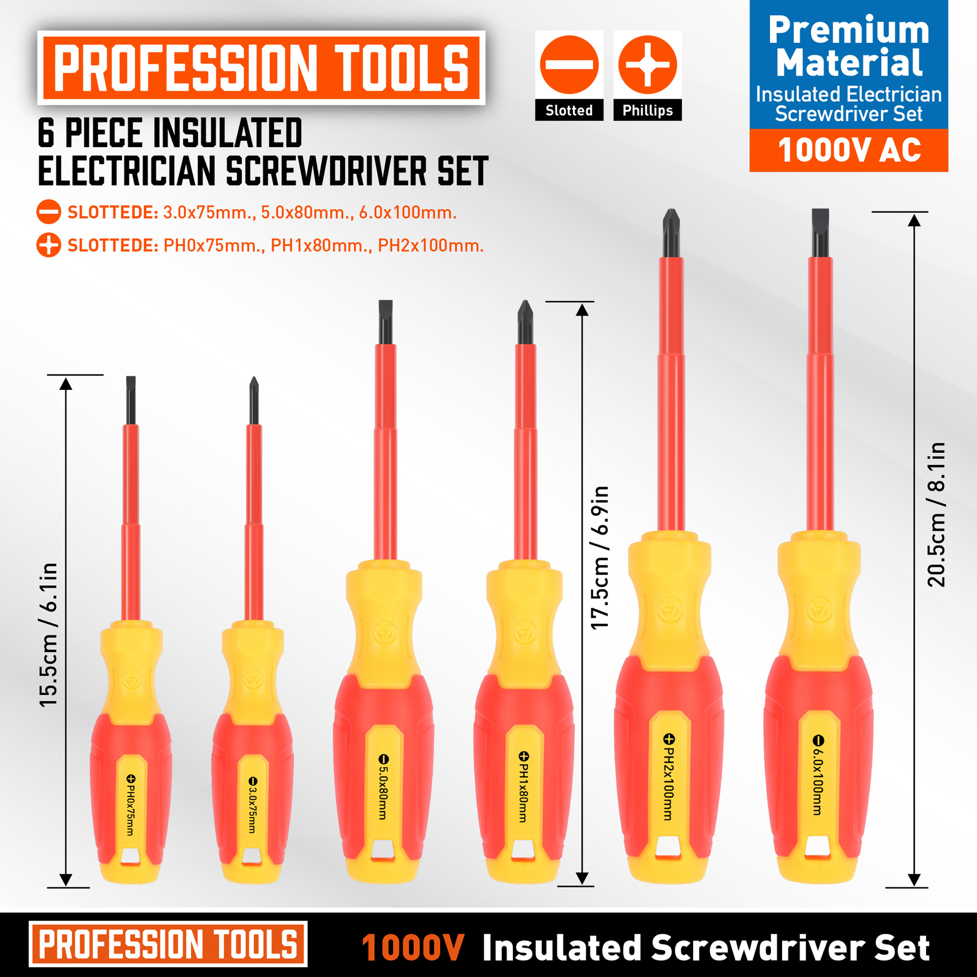 6 conjuntos de destornillador de aislamiento, conjunto de destornillador eléctrico de punta magnética (dornillador de aislamiento)