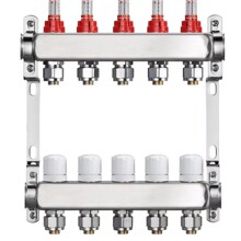哈姆两联供地暖分集水器暖通304不锈钢分水器可视浮值流量计分集