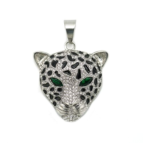 European and American trendy brand HIPHOP accessories, stainless steel extra large, gold-plated full diamond red, green, blue eye leopard head pendant