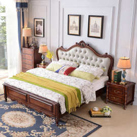 美式轻奢实木床一米八欧式雕花软包靠背主卧双人床高箱储物大婚床