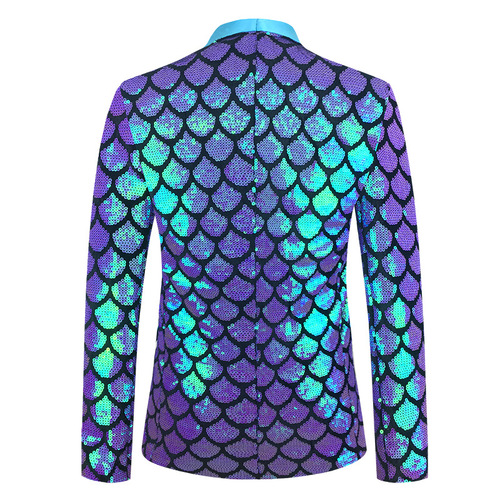 Men's  blue pink green Velvet Sequins Fantasy jazz dance blazers nightclub carnival concert birthday party singers host Performance Dress suits night club dance coats for man