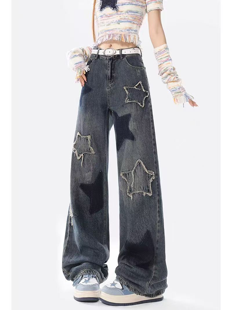 Five-pointed Star High Street Jeans For Women, Trendy Brand, Loose Straight Fit, Plus Size, Summer Hip-hop European And_ecoleips.com