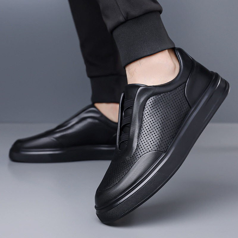 Giày sneaker nam cổ thấp lười xỏ thoáng khí, đế cao su chống trượt, phối màu trắng đen — Màu trắng, màu đen