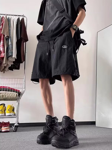 Striped men's summer thin quick-drying zip work pants with ice silk five-pocket design