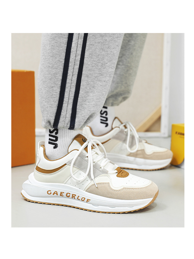  新益美 运动鞋男新款时尚运动风休闲鞋皮面撞色旅游鞋厚底