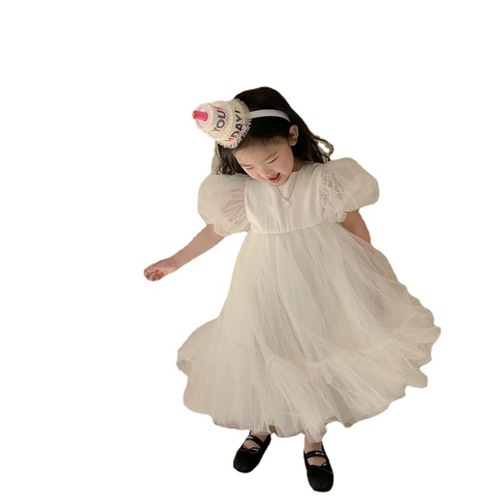 甜茶妈 儿童公主裙韩版女童蕾丝连衣裙白色仙女裙生日走秀裙子