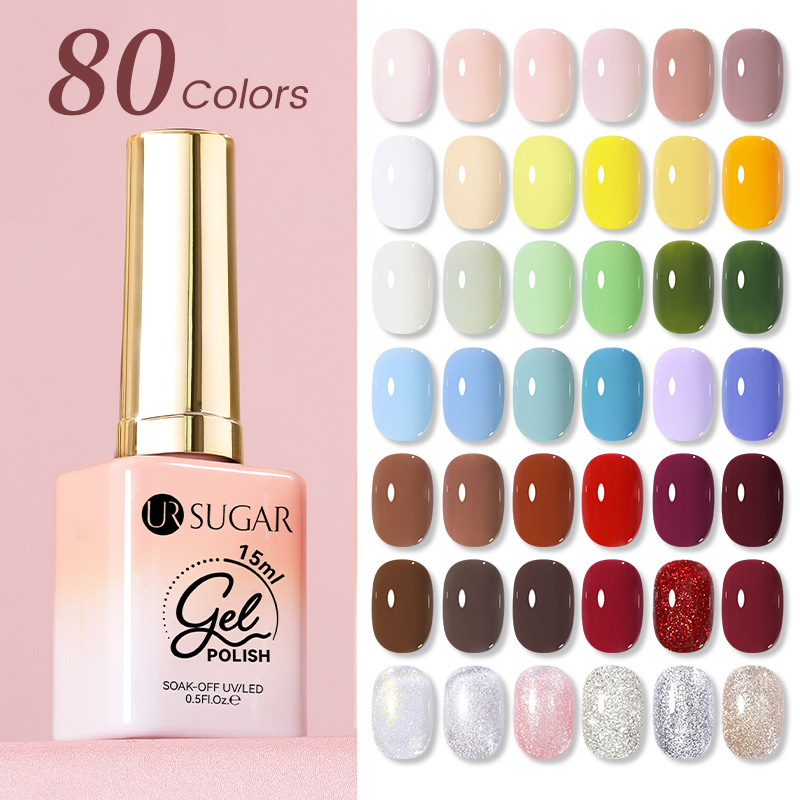 URSUGAR跨境140色甲油胶底胶封层套装 实色胶粉透甲油胶全套批发