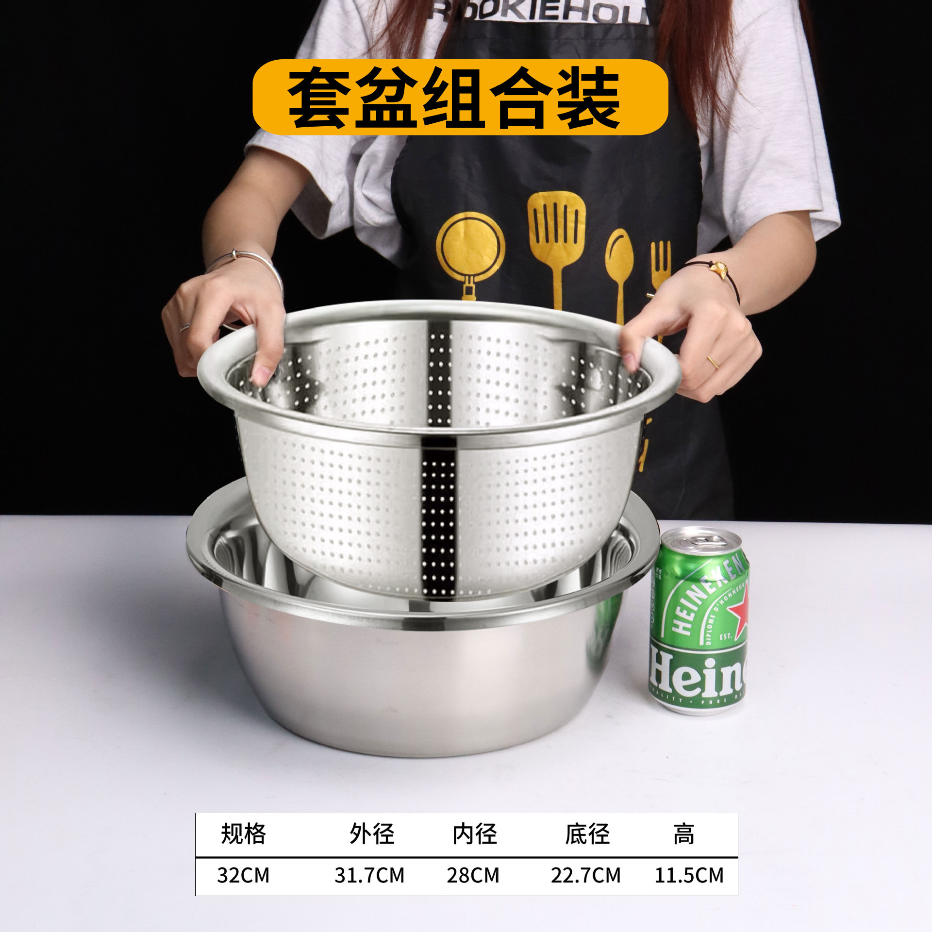 Lavabo redondo de acero inoxidable grueso, tanque de condimento europeo, cocina, lavabo de verduras para el hogar, batidor de huevos y lavabo, lavabo de sopa, lavabo de drenaje