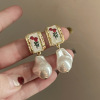 Silver needle, ethnic small design earrings from pearl, flowered, ethnic style, trend of season