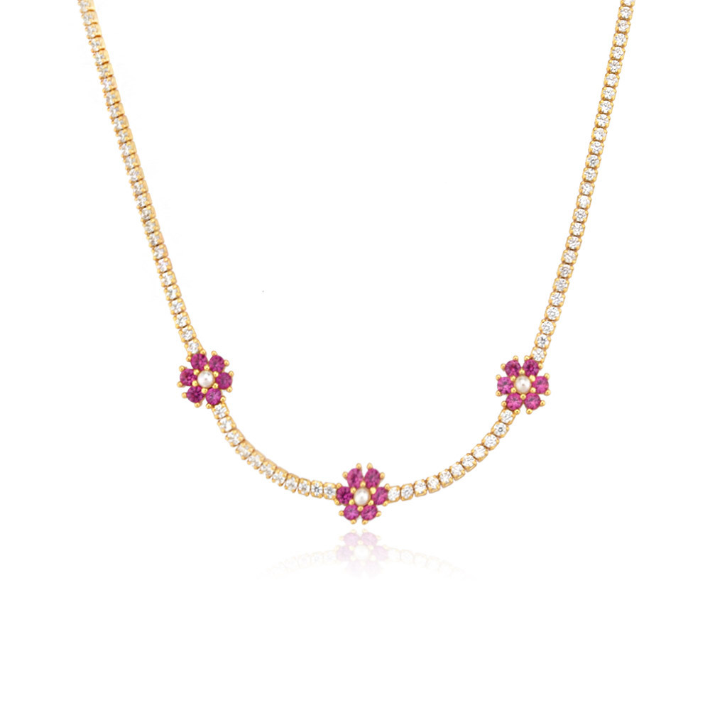 925 Sterling Silver Pendant Material 925 Sterling Silver Artificial Pearls Zircon Inlay Flower Necklace