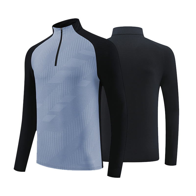 Otoño e Invierno de los nuevos hombres de los deportes al aire libre del collar del soporte media cremallera superior fitness running Slim transpirable de manga larga ropa de secado rápido
