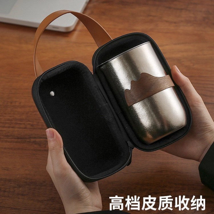 纯钛茶具套装户外便携旅行套装双层防烫泡茶器纯钛杯子带礼盒批发|undefined