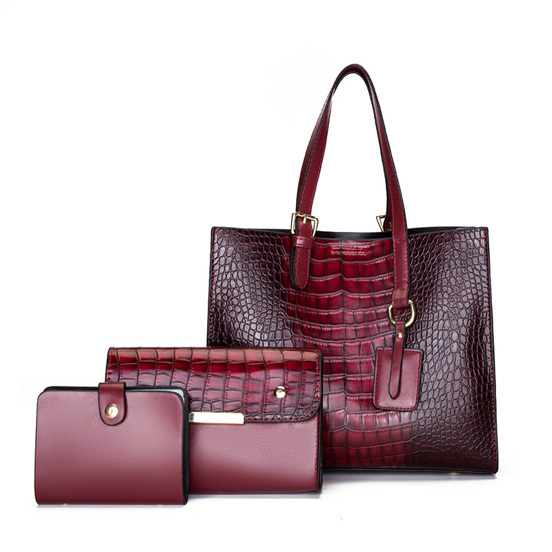 European And American Fashion Crocodile Pattern Three-piece Elegant Handbag Messenger Bag display picture 1