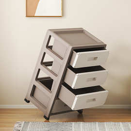 塑料多层置物架家用床头储物柜卧室零食抽屉收纳架带轮玩具收纳柜