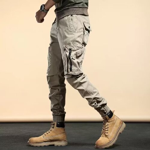 American Khaki Work Pants for Men, Rugged and Trendy, Spring and Autumn Casual Men's Loose Small Foot Tied Pants