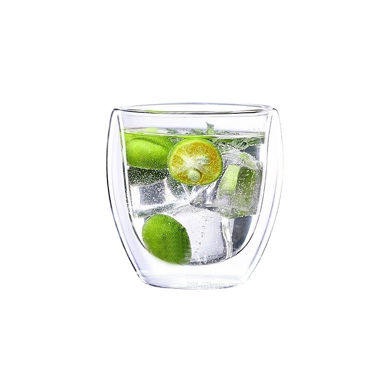 Taza de doble capa en forma de huevo al por mayor de fábrica Taza de vidrio aislante de doble capa Taza de café con leche de jugo simple Taza de vidrio para el hogar