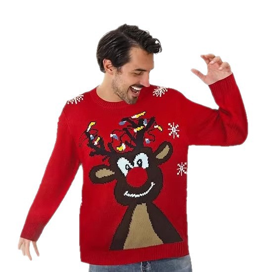 Manufacturer processes customized Christmas costumes for couples, cute reindeer three-dimensional sticky balls, ugly Christmas pullover sweaters