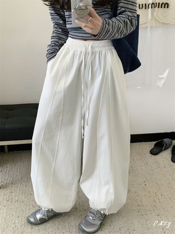 020女士2025秋季新款卫裤 高级感松紧腰垂感阔腿长裤女运动休闲裤|undefined