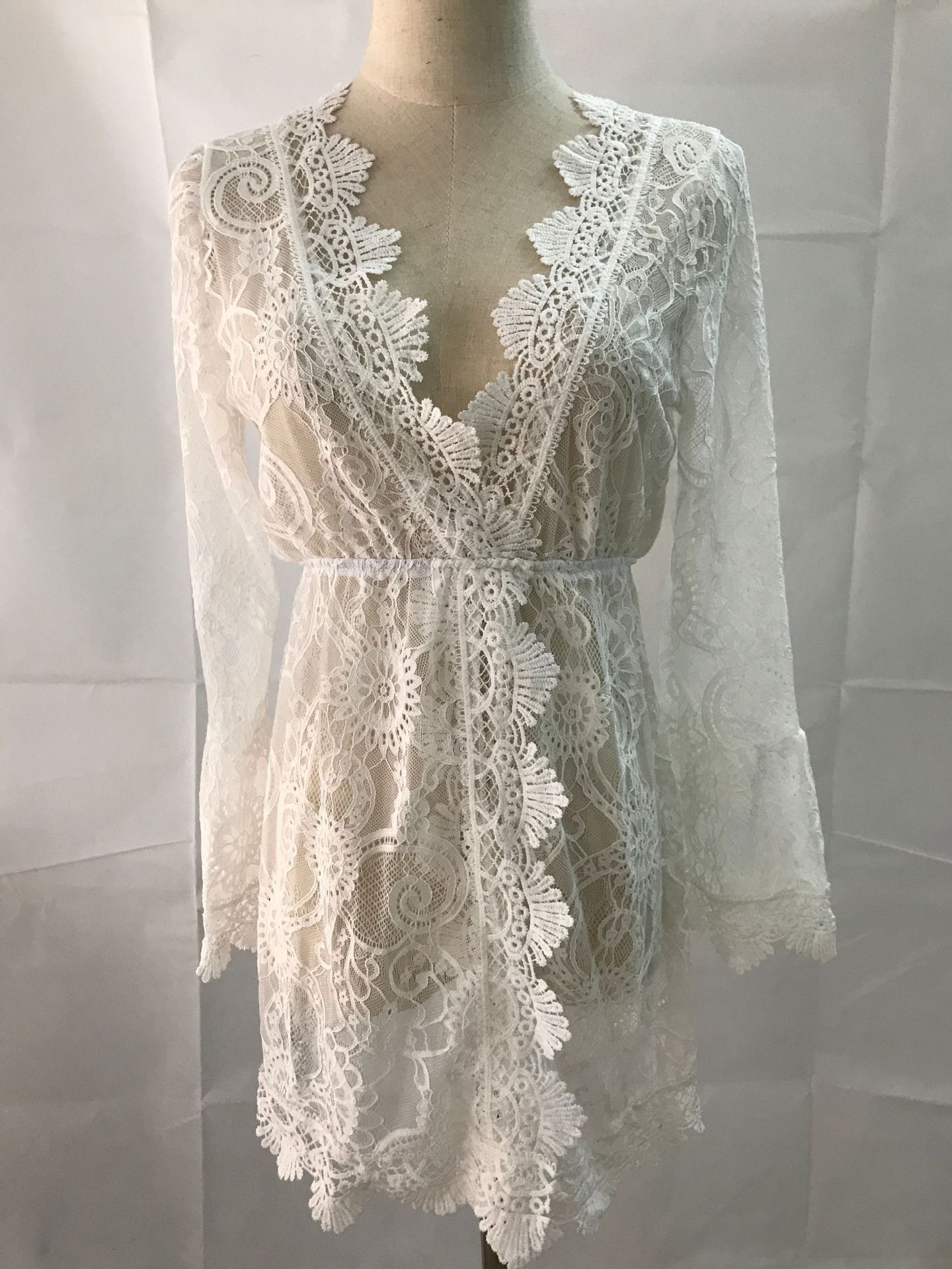 182g Weight Wholesale Women's Simple Style Lace Solid Color Holiday Beach V Neck Nine Points Sleeve Sundress