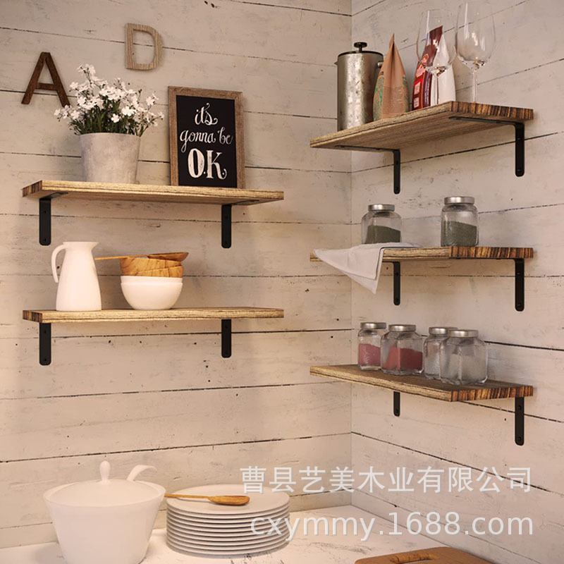 Wall Storage Rack Toilet Bathroom Kitchen Multi-layer Storage Rack Iron Bracket Partition Solid Wood Multi-layer Storage Rack