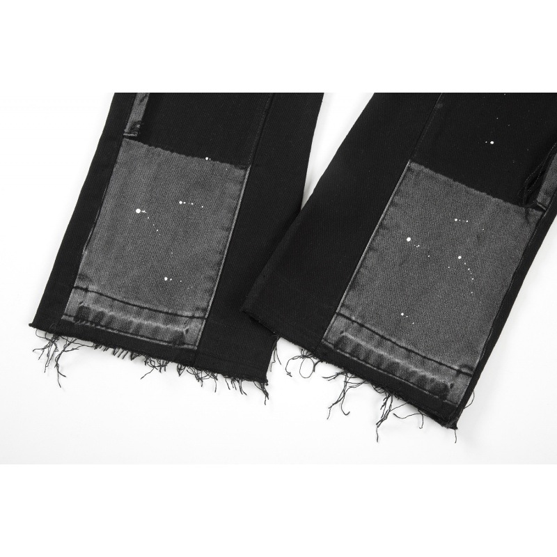 High street water ins same washed Vibe style loose splicing splashed ink zipper jeans logging work pants_voghion.com