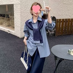 早春秋季盐系减龄穿搭一整套女士开叉半身裙披肩衬衫休闲两件套装