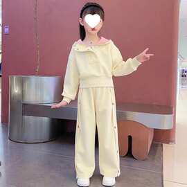 女童运动休闲套装2026春秋新款韩版洋气中大童网红连帽卫衣两件套