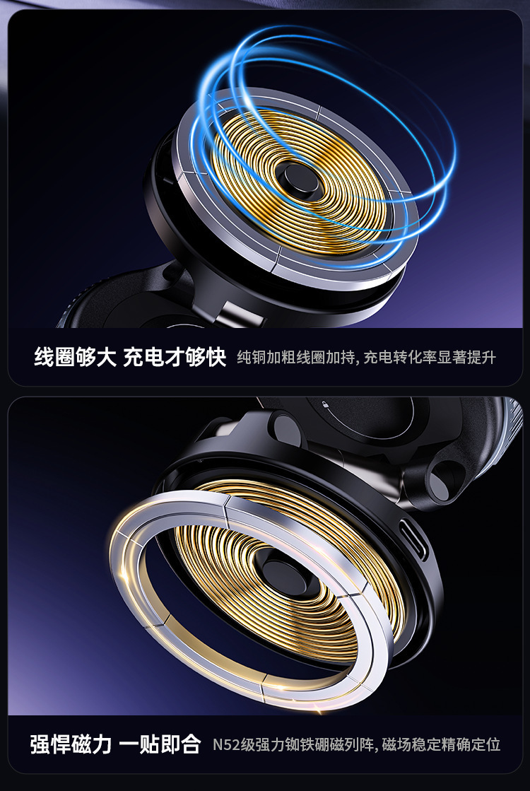 New multifunctional car phone holder with wireless charging, 360-degree rotation, and MagSafe magnetic suction cup for car use
