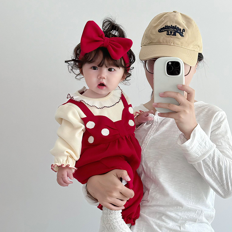 Girls' festive jumpsuit 2025 spring and autumn baby jumpsuit baby spring and autumn princess one-year-old dress 3501