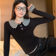 人棉磨毛黑色娃娃领内搭打底衫女单穿修身巨好看长袖t恤秋冬上衣