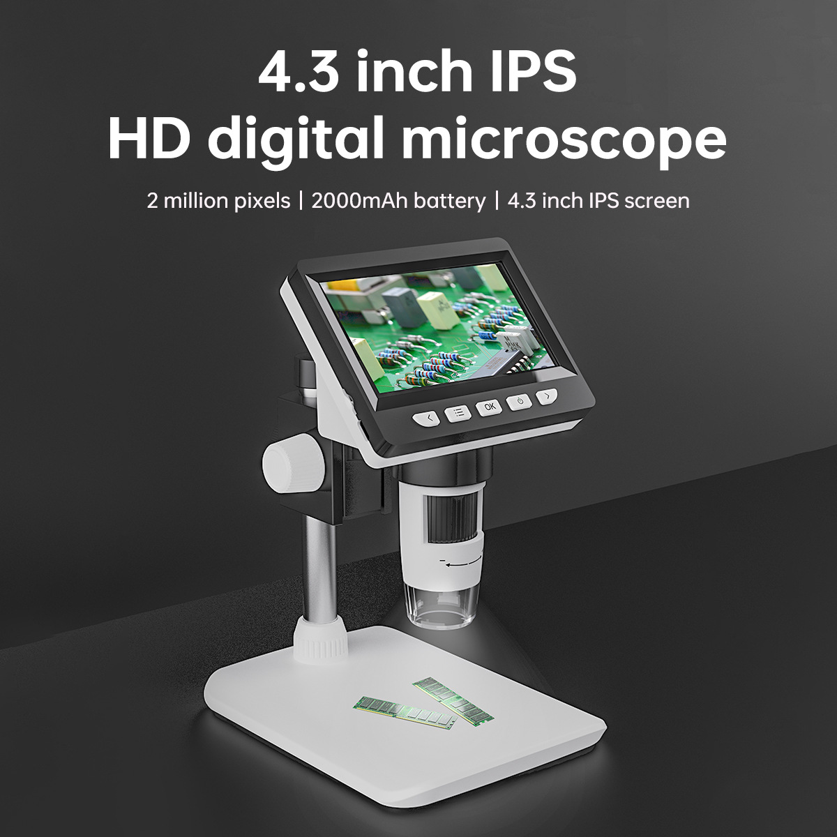 1080P高清4.3寸屏电子显微镜 1000x数码显微镜工业维修台式显微镜