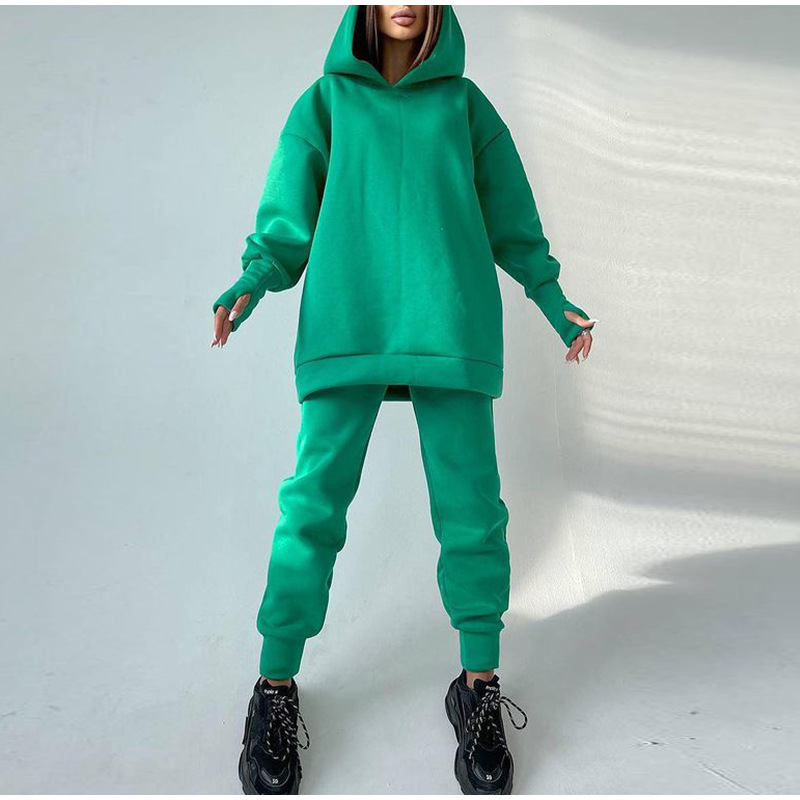 European and American fashion casual women's hoodie autumn and winter fleece sports two-piece pullover sports pants suit sportswear