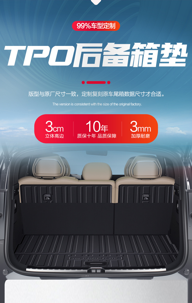 Suitable for Zeekr 8X trunk mat, car interior decoration accessories, interior modification parts, car rear trunk mat