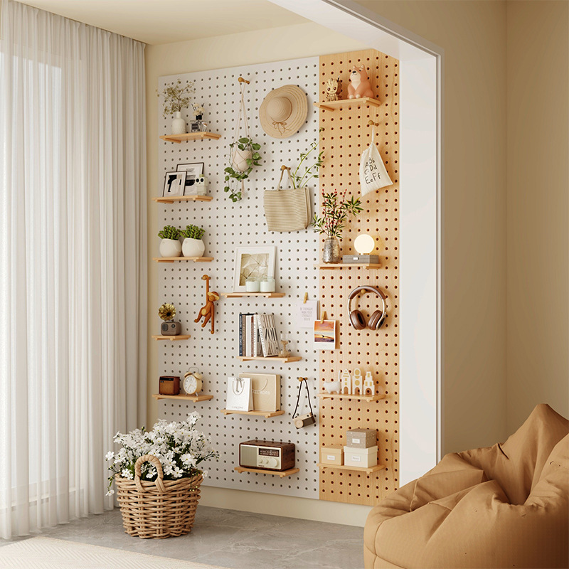 Tablero de agujero estante de pared forma de madera maciza costura de pared decoración soporte de exhibición de sala de estar soporte de almacenamiento de pared