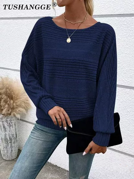 2025 European and American Cross-Border Women's Clothing Amazon Independent Site Autumn and Winter New Ribbed Round Neck Batwing Sleeve Top T-Shirt for Women