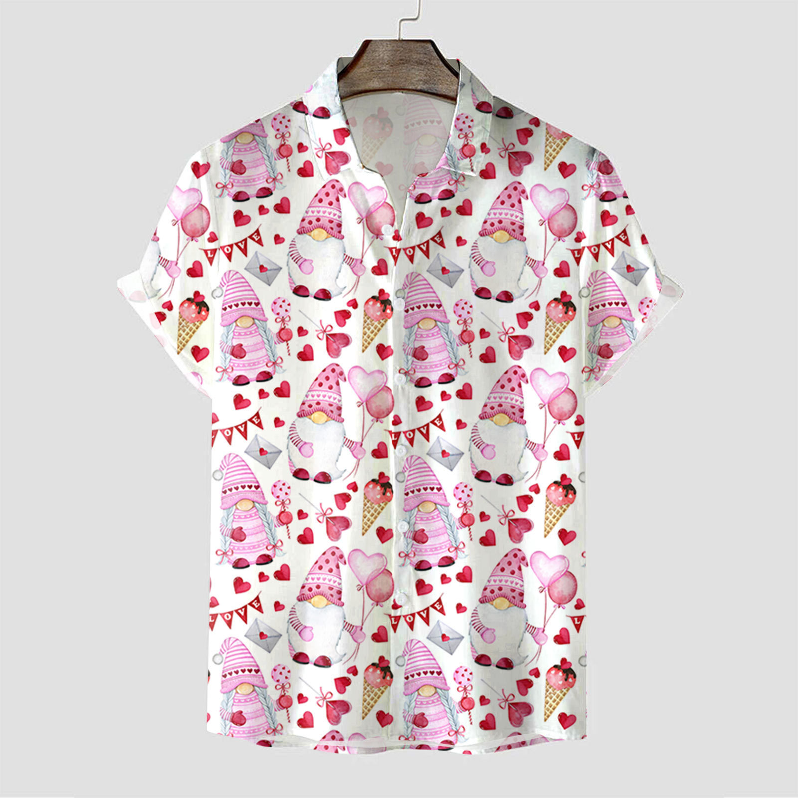 Camisa de manga corta para hombre transfronteriza de la estación Camisa estampada digital 3D de cuatro lados Camisa explosiva del día de San Valentín