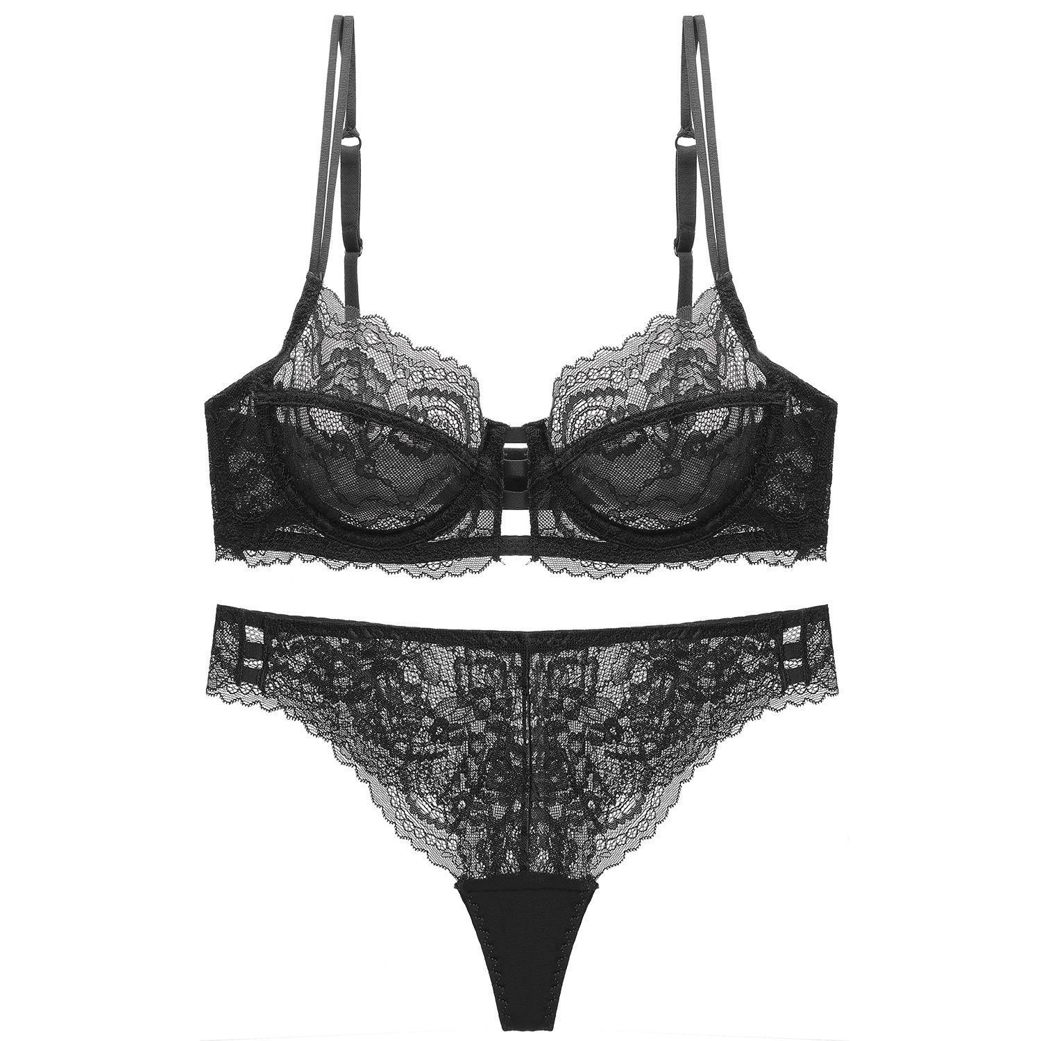 Girls' chest underwear, women's thin steel ring bra, sexy lace, French style large chest, small bra set_voghion.com