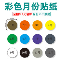 国丰彩色月份标签1-12月数字年份季度分类圆形物料圆点标识贴纸