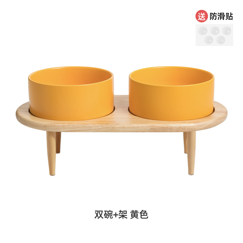 Comedero para mascotas, tazón para comida de gatos, tazón doble de cerámica, tazón para perros, tazón para gatos, dispensador de agua que protege el cuello, tazón de arroz de acero inoxidable