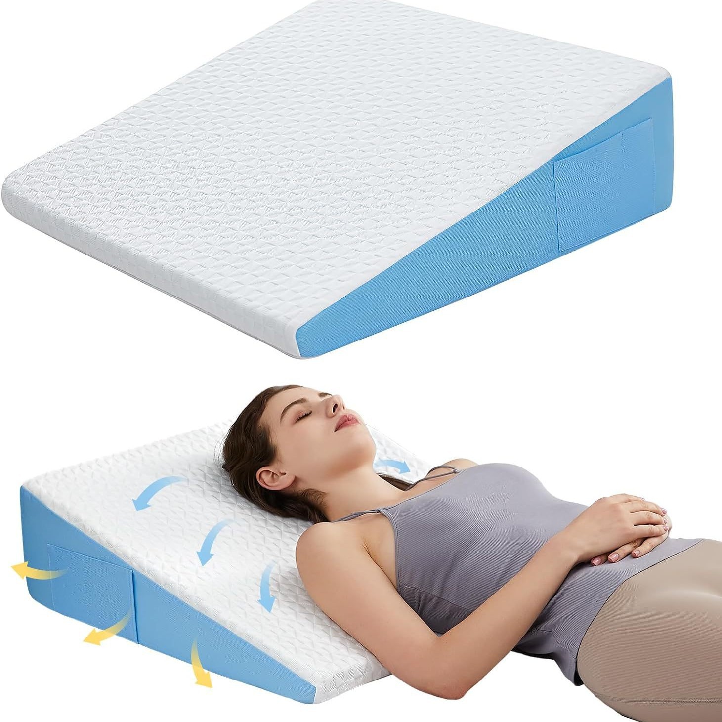 Cojín de cabecera, almohada de cuña, almohada de memoria de espuma, almohada triangular para dormir, reflujo ácido estomacal, anti-ronquido, sueño cómodo
